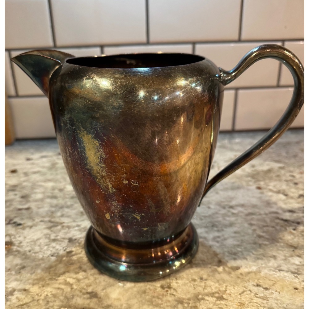 Reed & Barton Silverplate Water Pitcher 40 Rainbow Patina Vintage Pedestal Spout